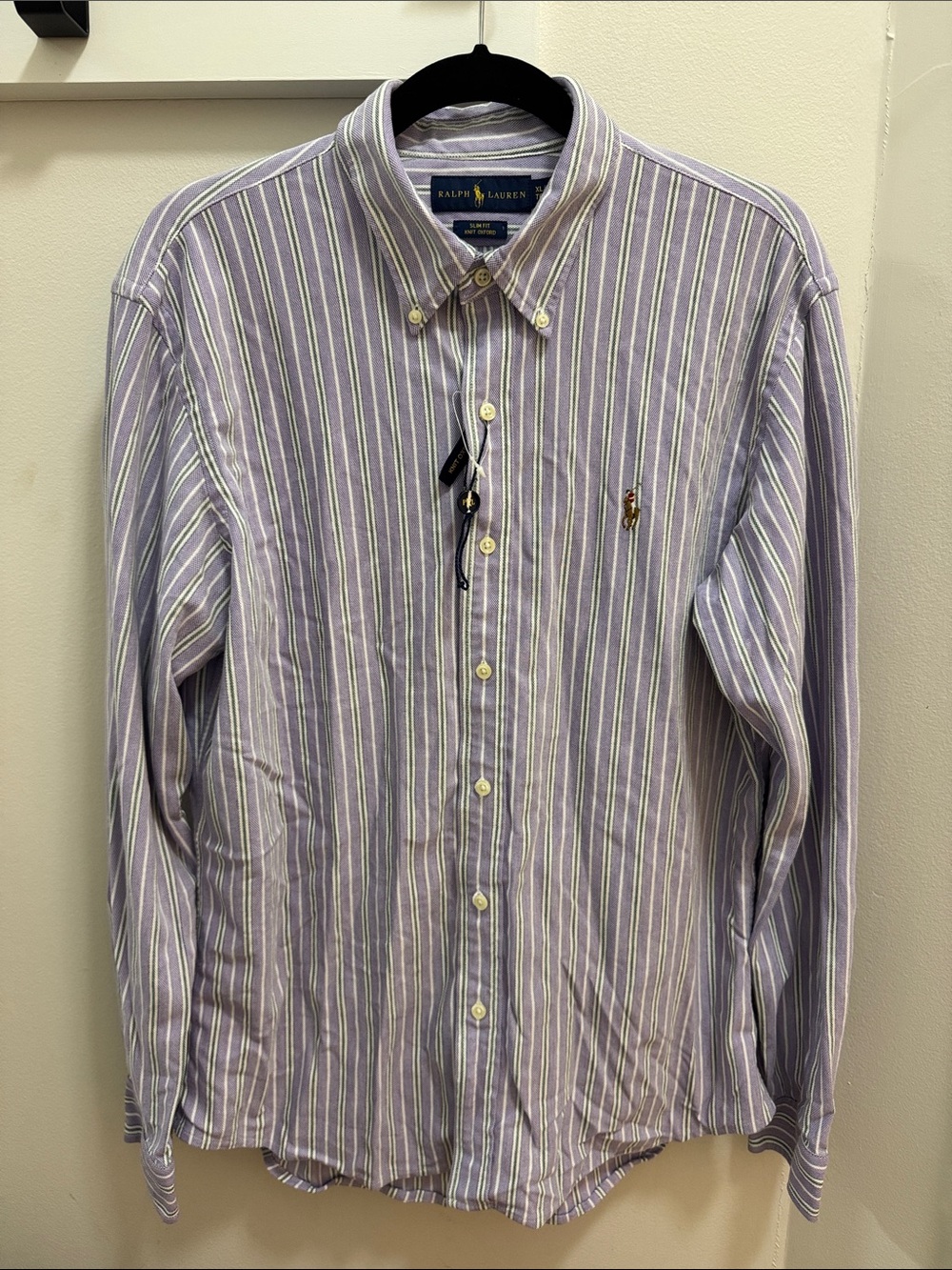 Ralph Lauren Lavender, White & Green Striped Button-Down Shirt
